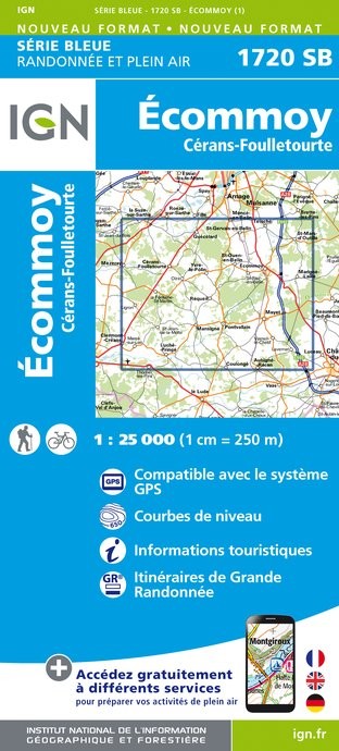 Carte randonnée Ecommoy/Cerans Foulletoutre | série Bleue IGN