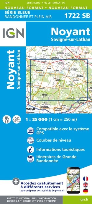 Carte randonnée Noyant/Savigne sur Lathan | série Bleue IGN