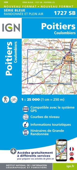 Carte randonnée Poitiers - Coulombiers | série Bleue IGN