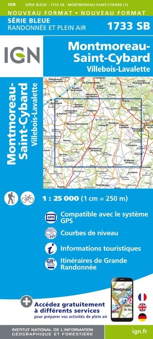 Carte randonnée Montmoreau Saint-Cybard/Villebois la Valette | série Bleue IGN