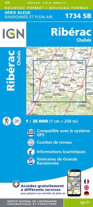 Carte randonnée Ribérac/Chalais | série Bleue IGN