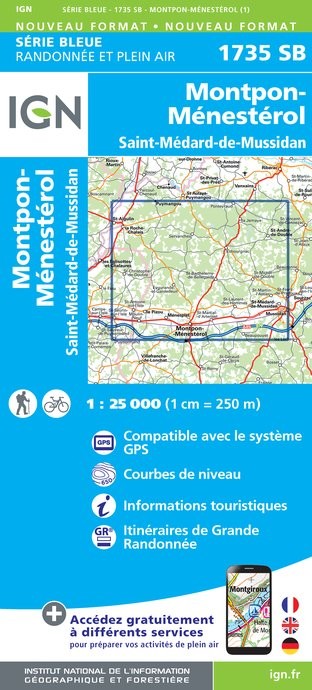 Carte randonnée Montpon-Ménestérol/St-Médard-de-Mussidan | série Bleue IGN