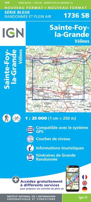 Carte randonnée Ste-Foy-la-Grande/Vélines | série Bleue IGN