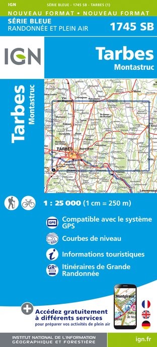 Carte randonnée Tarbes/Montastruc | série Bleue IGN