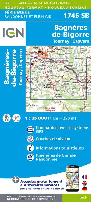 Carte randonnée Bagnères de Bigorre/Tournay/Capvern | série Bleue IGN