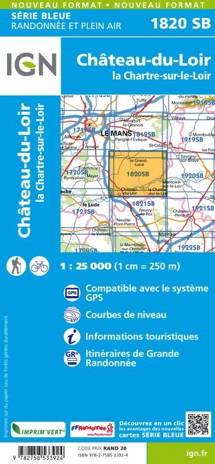 Carte randonnée Château du Loir / La Chartre sur le Loir | série Bleue IGN