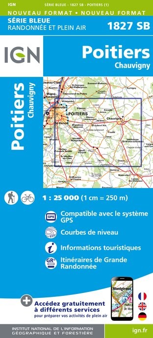 Carte randonnée Poitier/Chauvigny | série Bleue IGN