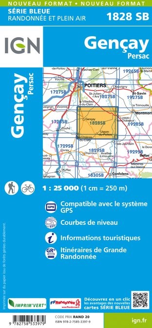 Carte randonnée Gençay/Persac | série Bleue IGN