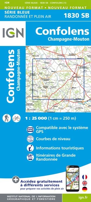 Carte randonnée Confolens/Champagne Mouton | série Bleue IGN