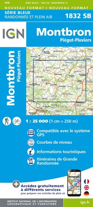 Carte randonnée Montbron/Piégut-Pluviers | série Bleue IGN