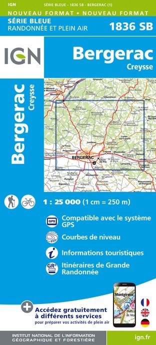 Carte randonnée Bergerac/Creysse | série Bleue IGN