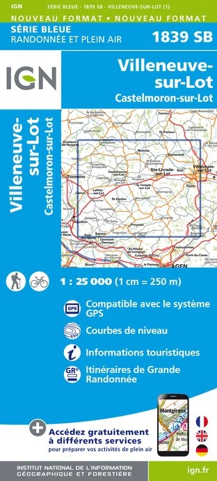 Carte randonnée Villeneuve sur Lot - Castelmoron sur Lot | série Bleue IGN