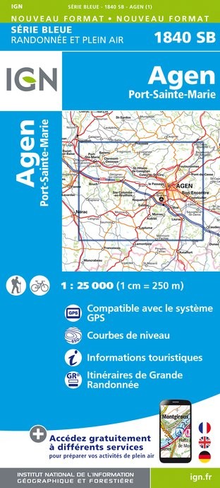 Carte randonnée Agen/Port Sainte Marie | série Bleue IGN