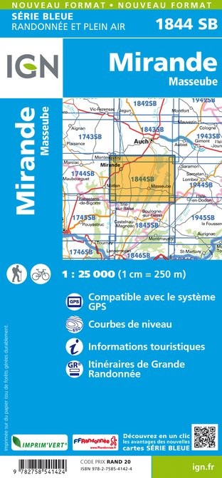 Carte randonnée Mirande/Masseube | série Bleue IGN