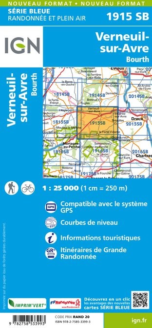 Carte randonnée Verneuil sur Arvre/Bourth | série Bleue IGN