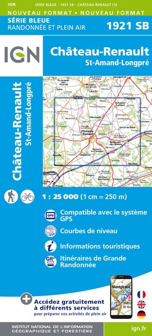 Carte randonnée Château Renault / St Amand Longpré | série Bleue IGN