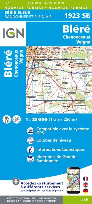 Carte randonnée Blere/Chenonceaux/Veigné | série Bleue IGN