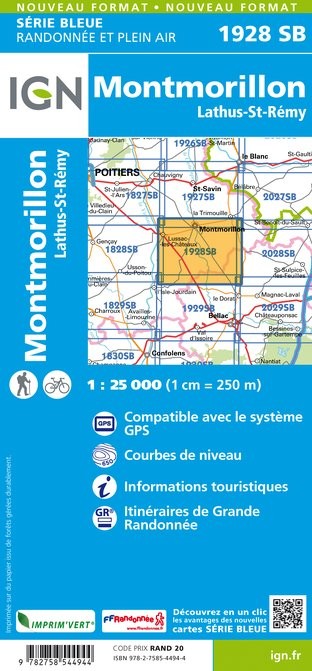 Carte randonnée Montmorillon/Lathus-St-Rémy | série Bleue IGN