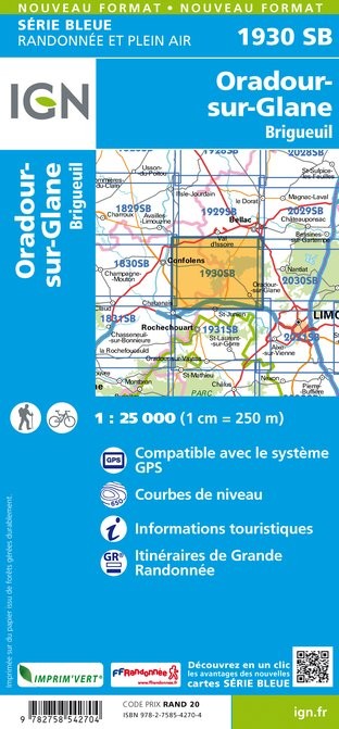 Carte randonnée Oradour sur Glane/Brigueuil | série Bleue IGN