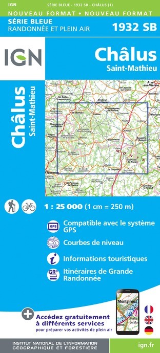 Carte randonnée Châlus/St-Mathieu  | série Bleue IGN