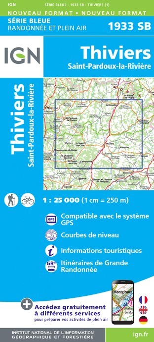 Carte randonnée Thiviers/St-Pardoux-la-Rivière | série Bleue IGN