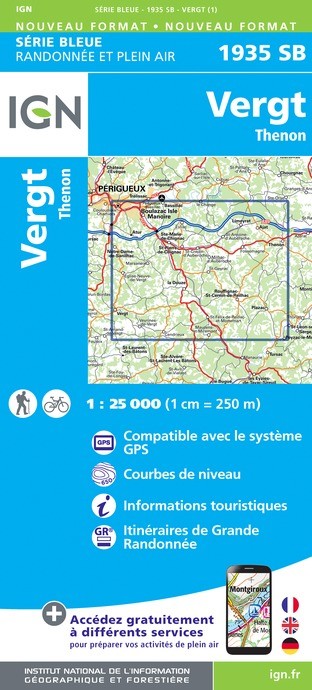 Carte randonnée Vergt/St-Pierre-de-Chignac/Thenon | série Bleue IGN