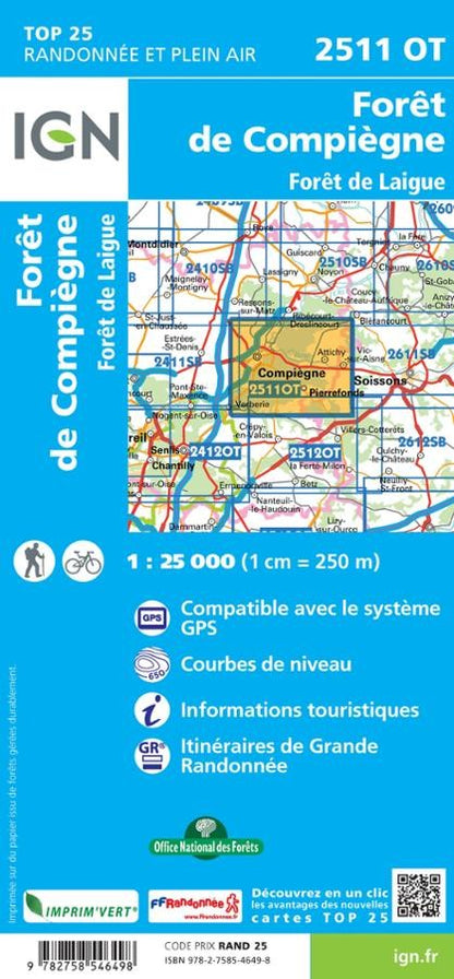 Carte IGN forets de compiegne et de laigue 2511OT série Top 25