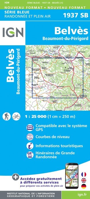 Carte randonnée Belvès/Beaumont-du-Périgord | série Bleue IGN