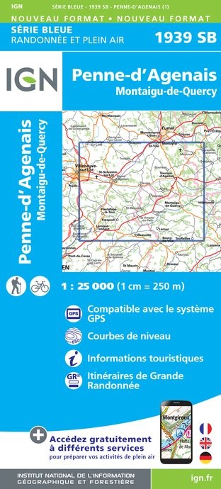 Carte randonnée Penne-d'Agenais/Montaigu-de-Quercy | série Bleue IGN