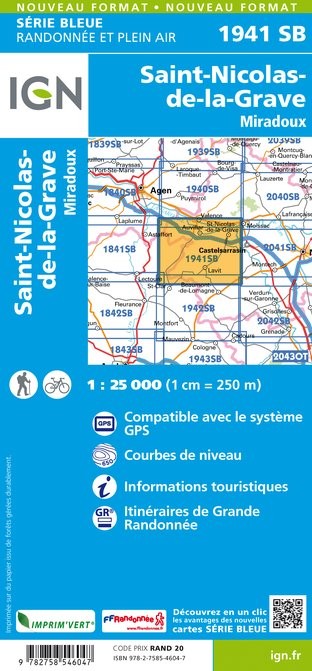 Carte randonnée St-Nicolas-de-la-Grave/Miradoux | série Bleue IGN