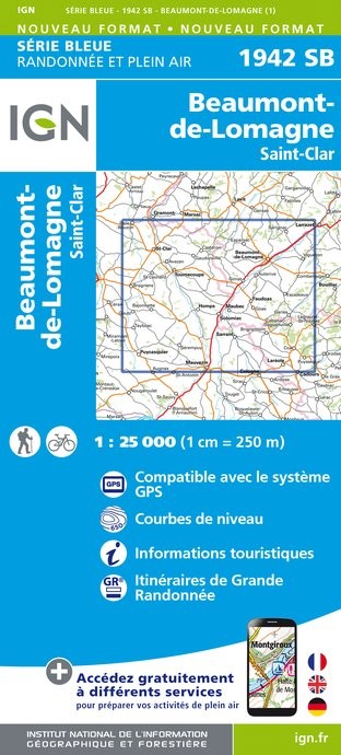 Carte randonnée Beaumont-de-Lomagne/St-Clar | série Bleue IGN