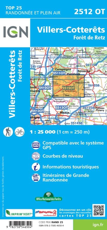 Carte IGN villers cotterets foret de retz 2512OT série Top 25