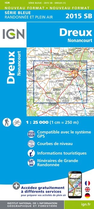 Carte randonnée Dreux / Nonancourt | série Bleue IGN