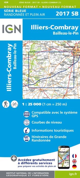 Carte randonnée Illiers Combray/Bailleau le Pin | série Bleue IGN