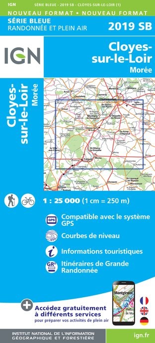 Carte randonnée Cloyes sur le Loir/La Chapelle du Noyer | série Bleue IGN