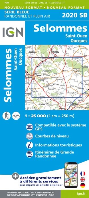 Carte randonnée Selommes/Saint-Ouen/Oucques | série Bleue IGN