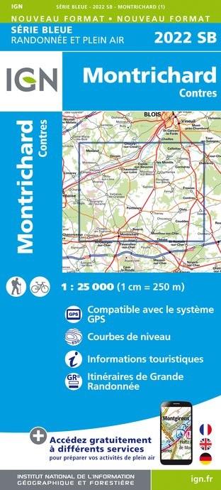 Carte randonnée Montrichard - Contres | série Bleue IGN