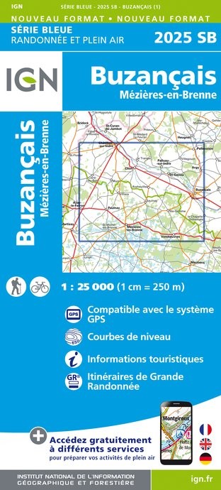 Carte randonnée Buzançais/Mézières en Brenne | série Bleue IGN