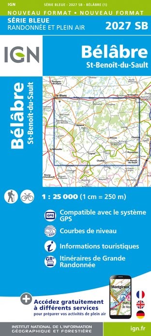 Carte randonnée Bélâbre/St-benoît-du-Sault | série Bleue IGN