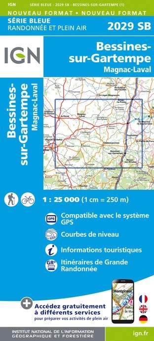 Carte randonnée Bessines-sur-Gartempe/Magnac Laval | série Bleue IGN