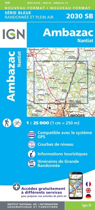 Carte randonnée Ambazac/Nantiat | série Bleue IGN