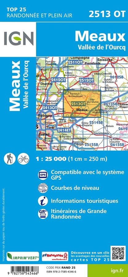 Carte IGN meaux vallee ourcq 25130T série Top 25