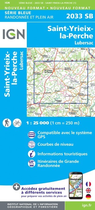 Carte randonnée St-Yrieix-le-Perche/Lubersac | série Bleue IGN