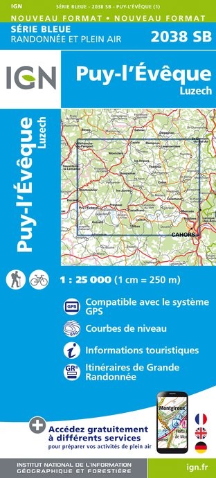 Carte randonnée Puy l'Evêque/Luzech | série Bleue IGN