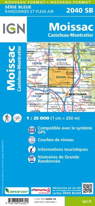 Carte randonnée Moissac/Castelnau Montratier | série Bleue IGN