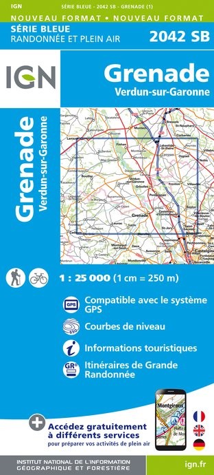 Carte randonnée Grenade/Verdun-sur-Garonne  | série Bleue IGN