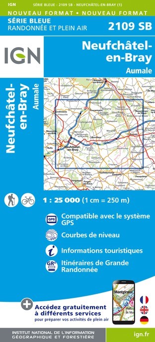 Carte randonnée Neufchâtel-en-Bray.Aumale | série Bleue IGN