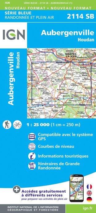 Carte randonnée Aubergenville/Houdan | série Bleue IGN