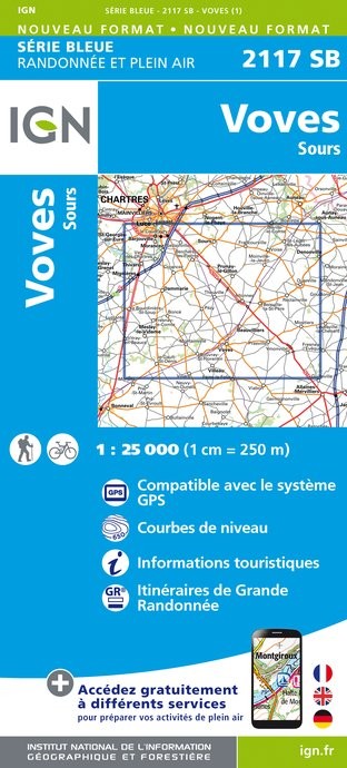 Carte randonnée Voves/Sours | série Bleue IGN