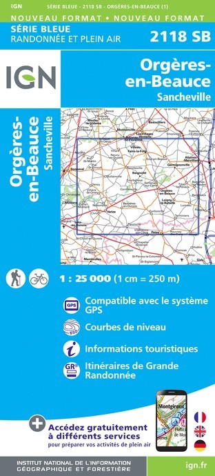 Carte randonnée Orgères-en-Beauce/Sancheville | série Bleue IGN